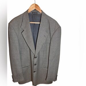 Vintage Italian Houndstooth Blazer Mens 46L Wool Silk Sport Coat Made in Italy